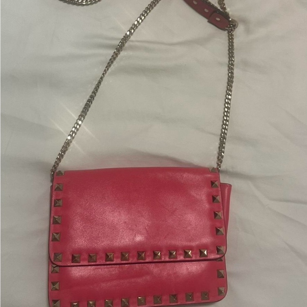 Studded Pink Leather Crossbody Bag